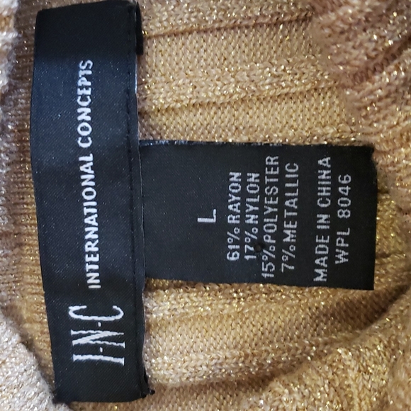 INC. Gold Bodycon Sparkly Turtleneck Long Sleeve Sweater - Picture 6 of 8